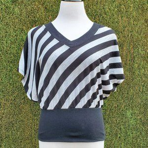 80's Striped V Neck Top